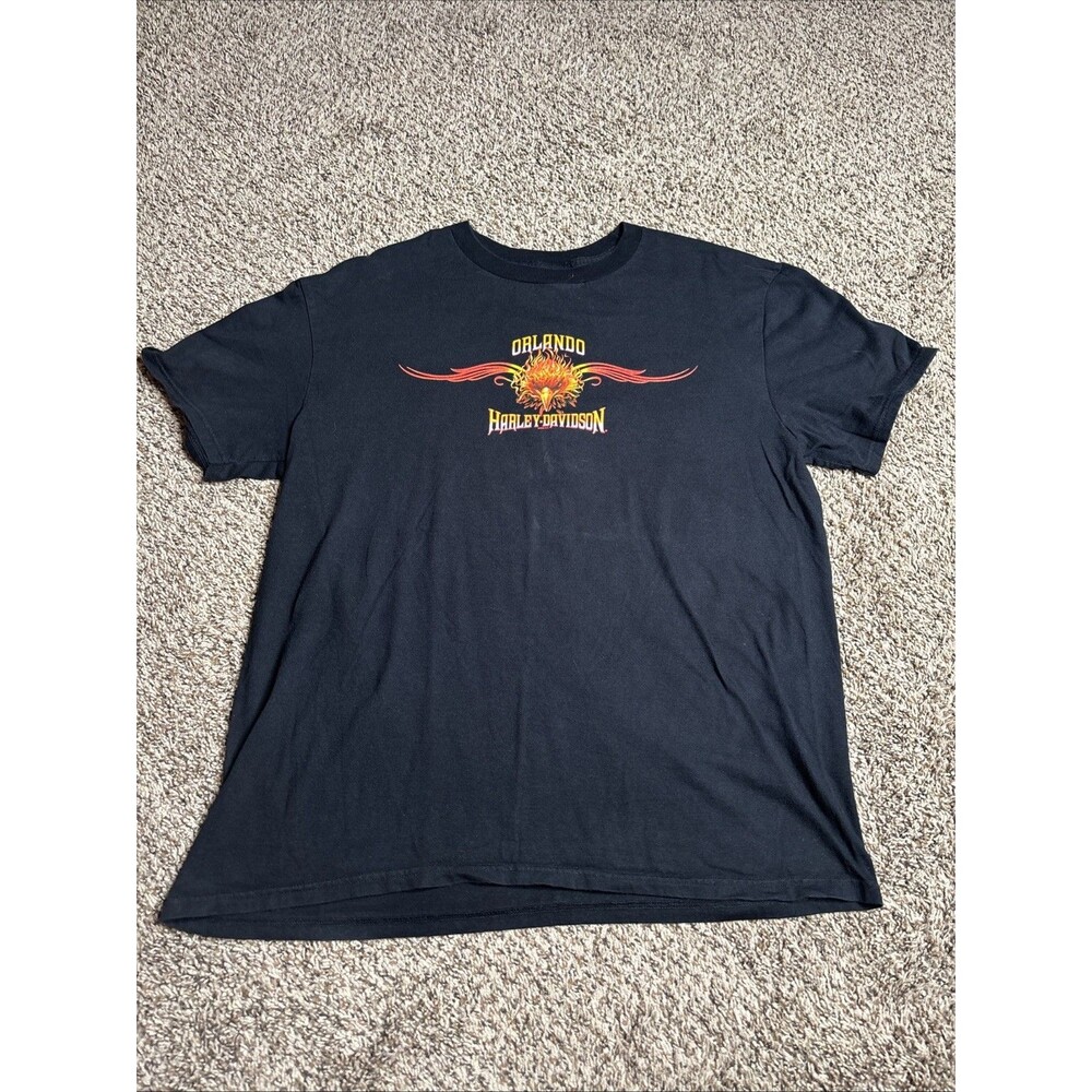 Vintage Y2K Harley Davidson Flames Logo Eagle Orlando Florida VTG 2008 Shirt XL